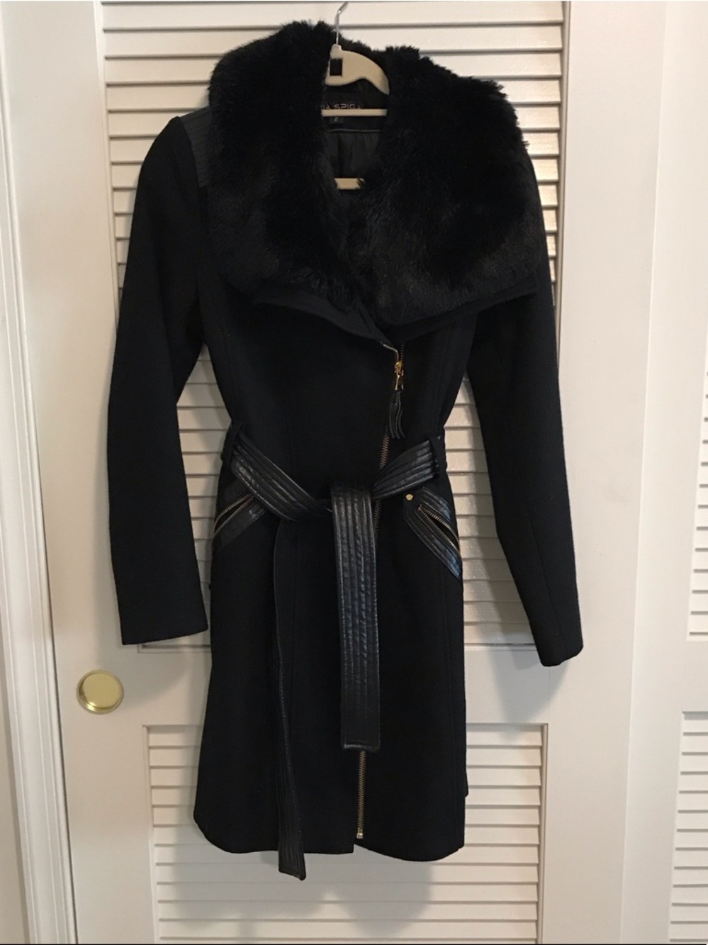 Preowned Via Spiga Asymmetrical zip faux fur collar wool coat - 2